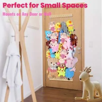 VOMELON Stuffed Animal Storage Hammock Wooden Plush Toy Organizer for Kids Room Décor, Playroom Nursury Plush Toys Storage Caddy, Decoration Wall Hanging Stuffed Animal Net or Hammock Corner