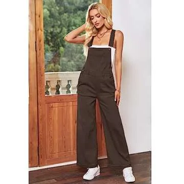 Vetinee Boho Overalls for Women Denim Jumpsuit Loose Overalls for Women Casual Denim Jumpsuit for Women Bib Overalls Women Chocolate Brown Size Small Size 4 Size 6
