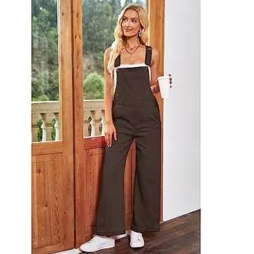 Vetinee Boho Overalls for Women Denim Jumpsuit Loose Overalls for Women Casual Denim Jumpsuit for Women Bib Overalls Women Chocolate Brown Size Small Size 4 Size 6