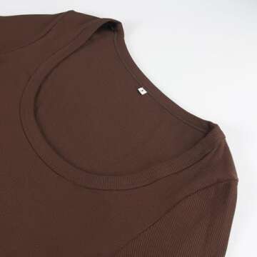 Artfish Women's Square Neck Long Sleeve Ribbed Slim Fitted Casual Basic Crop Top (Mocha Brown, M)