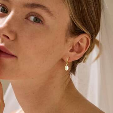 Me&Hz Gold Pearl Hoop Earrings for Women Statement Irregular Freshwater Baroque Pearl Dangle Earrings Lightweight 14K Gold Plated Huggie Earrings for Women Summer Elegant Trendy Beach Jewelry Gifts