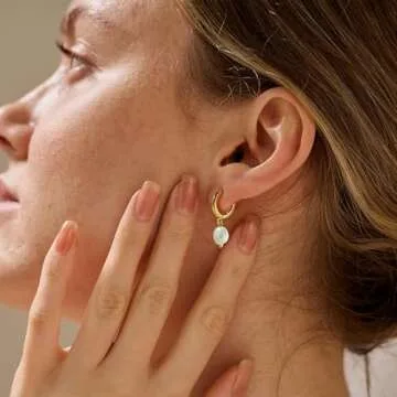 Me&Hz Gold Pearl Hoop Earrings for Women Statement Irregular Freshwater Baroque Pearl Dangle Earrings Lightweight 14K Gold Plated Huggie Earrings for Women Summer Elegant Trendy Beach Jewelry Gifts