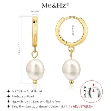 Me&Hz Gold Pearl Hoop Earrings for Women Statement Irregular Freshwater Baroque Pearl Dangle Earrings Lightweight 14K Gold Plated Huggie Earrings for Women Summer Elegant Trendy Beach Jewelry Gifts