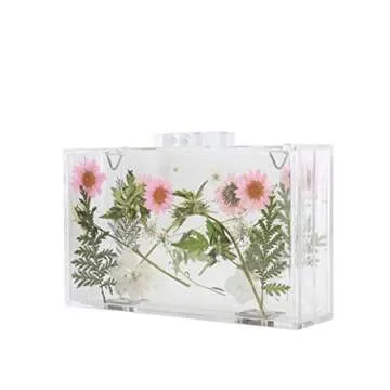 Transparent Women Clutch Bag Chain Flower Handbag Clear Purse Crossbody Bag Wedding Party bag (5238-PINK)