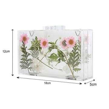 Transparent Women Clutch Bag Chain Flower Handbag Clear Purse Crossbody Bag Wedding Party bag (5238-PINK)