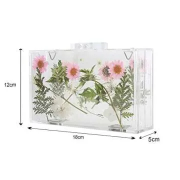 Transparent Women Clutch Bag Chain Flower Handbag Clear Purse Crossbody Bag Wedding Party bag (5238-PINK)