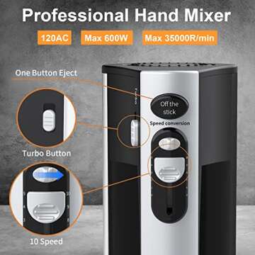 600W Electric Hand Mixer Kitchen Handheld Mixer 10 Speed Powerful with Turbo for Baking Cake Lightwe...