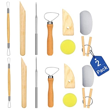 2 Packs of Pottery & Polymer Clay Tools Set, 8 Pcs Each, Essential Ceramic Tools
