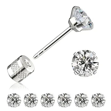 Threadless Flat Back Stud Earrings Set - Hypoallergenic Titanium & Cubic Zirconia