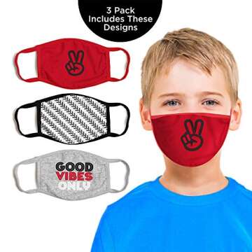 ABG Accessories Boys' 3-Pack Fashionable Protection, Reusable Fabric Face Age 3-7 Masks for Kids, Pe...