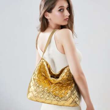 JINMANXUE Women Boston Bag Woven Vegan Leather Handbags Female Satchel Messenger Bag Fashion Shoulde...