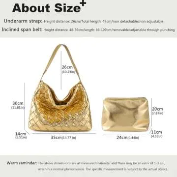 JINMANXUE Women Boston Bag Woven Vegan Leather Handbags Female Satchel Messenger Bag Fashion Shoulder Bag Casual Hobo (B-Golden)