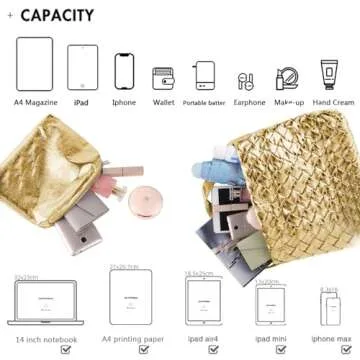 JINMANXUE Women Boston Bag Woven Vegan Leather Handbags Female Satchel Messenger Bag Fashion Shoulder Bag Casual Hobo (B-Golden)