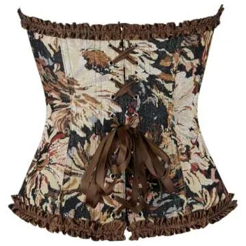 SHYMMUO Women Floral Corset Top Lace Up Denim Corset Tops Going Out Bustier Strapless Waist Cincher Shapewear Camel M