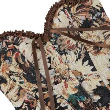 SHYMMUO Women Floral Corset Top Lace Up Denim Corset Tops Going Out Bustier Strapless Waist Cincher Shapewear Camel M