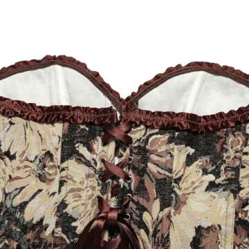 SHYMMUO Women Floral Corset Top Lace Up Denim Corset Tops Going Out Bustier Strapless Waist Cincher Shapewear Camel M