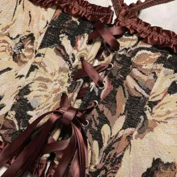 SHYMMUO Women Floral Corset Top Lace Up Denim Corset Tops Going Out Bustier Strapless Waist Cincher Shapewear Camel M