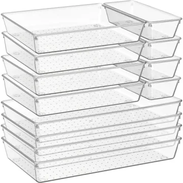 Criusia 12 Pack Large Clear Plastic Drawer Organizer Trays | MULTI-USE Acrylic Drawer Storage for Ki...