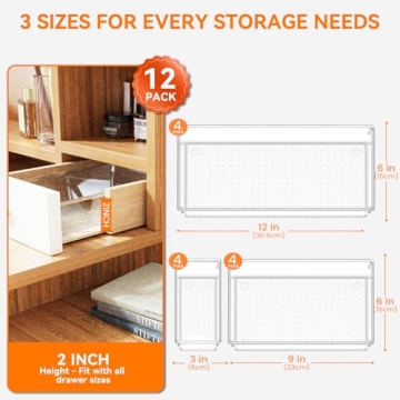 Criusia 12 Pack Clear Plastic Drawer Organizers for All Uses