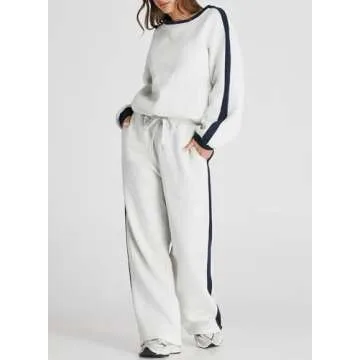 Herseas Women Two Piece Outfits 2024 Color Block Plush Tracksuit Fall Winter Sweat Suit Oversized Fl...