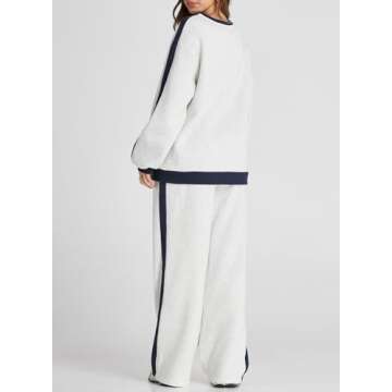 Herseas Women Two Piece Outfits 2024 Color Block Plush Tracksuit Fall Winter Sweat Suit Oversized Fleece Old Money Lounge Outfit