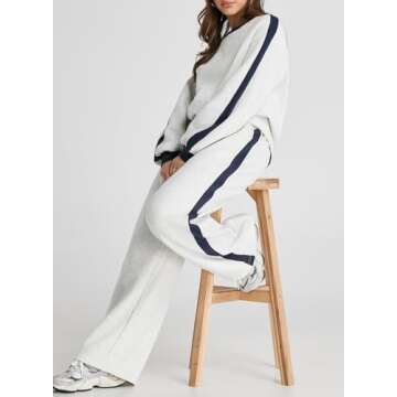 Herseas Women Two Piece Outfits 2024 Color Block Plush Tracksuit Fall Winter Sweat Suit Oversized Fleece Old Money Lounge Outfit