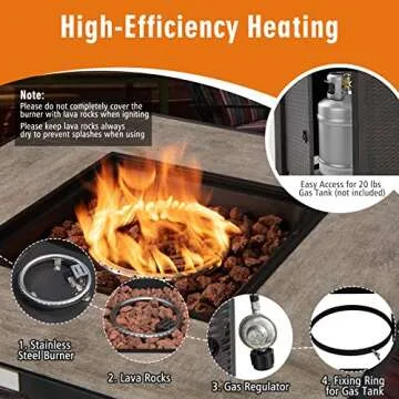 Tangkula 9 Pieces Outdoor Patio Furniture Set with 30” Propane Fire Pit Table, PE Wicker Sectional Sofa Set with Storage Box and Cushions, 50,000 BTU Gas Fire Table, 2 Protective Covers (Off White)