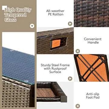 Tangkula 9 Pieces Outdoor Patio Furniture Set with 30” Propane Fire Pit Table, PE Wicker Sectional Sofa Set with Storage Box and Cushions, 50,000 BTU Gas Fire Table, 2 Protective Covers (Off White)