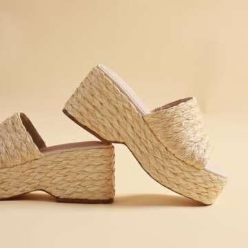 EQAUDES Platform Espadrille Sandals - Comfortable Slip-On for Summer