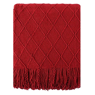 BATTILO HOME Christmas Decor Red Throw Blanket for Couch, Boho Bed Throws for Foot of Bed, Decorativ...