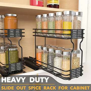SpaceAid Pull Out Spice Rack Organizer for Cabinet, Heavy Duty Slide Out Seasoning Kitchen Organizer, Cabinet Organizer, with Labels, 4.5" W x10.75 D x8.5 H, 1 Drawer 2-Tier