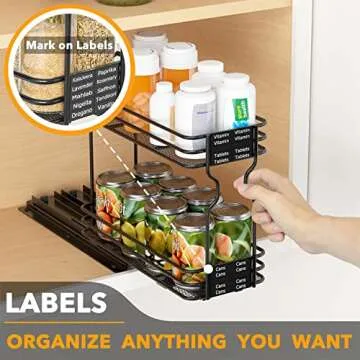 SpaceAid Pull Out Spice Rack with Labels for Kitchen Organization