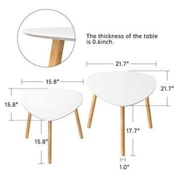 Bamboo White Nesting End Table - Side Tables Living Room Tables, Nesting Tables Set of 2 Small Coffe...