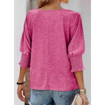 Dokotoo Blouse for Women Dressy Casual Summer 2024 Spring 2025 Trendy Fashion Clothes Clothing Short Sleeve Shirts Business Casual Tops Outfits Teacher for Women Pink Tshirts Shirts