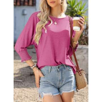 Dokotoo Blouse for Women Dressy Casual Summer 2024 Spring 2025 Trendy Fashion Clothes Clothing Short Sleeve Shirts Business Casual Tops Outfits Teacher for Women Pink Tshirts Shirts