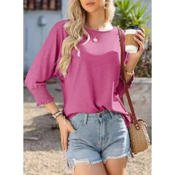 Dokotoo Blouse for Women Dressy Casual Summer 2024 Spring 2025 Trendy Fashion Clothes Clothing Short Sleeve Shirts Business Casual Tops Outfits Teacher for Women Pink Tshirts Shirts