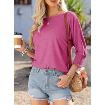 Dokotoo Blouse for Women Dressy Casual Summer 2024 Spring 2025 Trendy Fashion Clothes Clothing Short Sleeve Shirts Business Casual Tops Outfits Teacher for Women Pink Tshirts Shirts