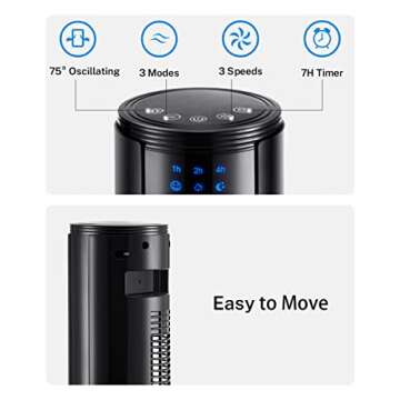 Portable Air Conditioners, 3-IN-1 Swamp Cooler, Evaporative Air Cooler, Ac Unit with 3 Modes&Speeds, 12H Timer, 70° Oscillation, Room Air Conditioners, Air Cooler for Bedroom Office Indoor Use(Black)