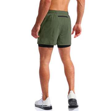 Pudolla Men’s 2 in 1 Running Shorts 5" Quick Dry Gym Athletic Workout Shorts for Men with Phone Pockets(Dark Green X-Large)
