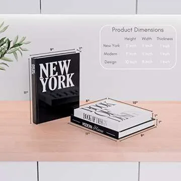 Set of 3 Decorative Books for Home Decor - XL Coffee Table Decoration Books - Stylish Fake/Faux Disp...