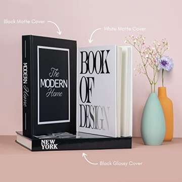 Set of 3 Decorative Books for Home Decor - XL Coffee Table Decoration Books - Stylish Fake/Faux Display Books - Modern Hardcover Book Stack - Fashion Designer Book Set - New York/Black/White