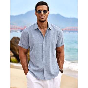 COOFANDY Men's Linen Shirt Casual Shirts Short Sleeve Shirts Button Down Linen Beach Shirts for Men ...