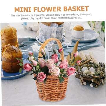 CAXUSD 4Pcs Mini Woven Basket Tiny Rattan Baskets for Arrangements Dollhouse Decor Picnic Crafts Home Decoration Woven Storage Baskets
