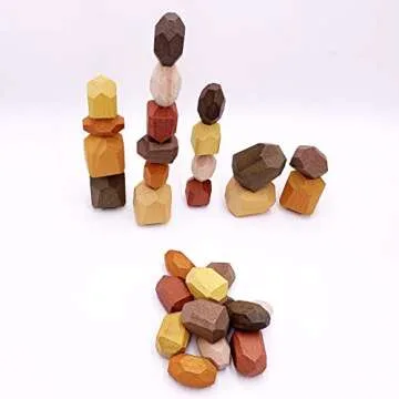 RubRab Wooden Rocks Building Block - Stacked Stone ISHI Tumi Balancing Montessori Educational Creative Colored Stone Toys (30pcs Vintage Design)