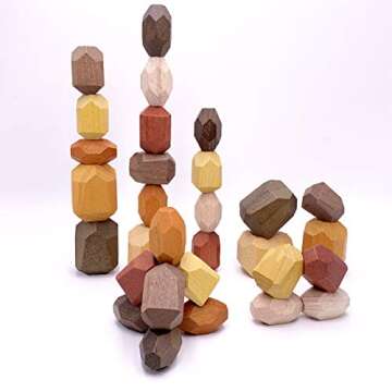 RubRab Wooden Rocks Building Block - Stacked Stone ISHI Tumi Balancing Montessori Educational Creative Colored Stone Toys (30pcs Vintage Design)