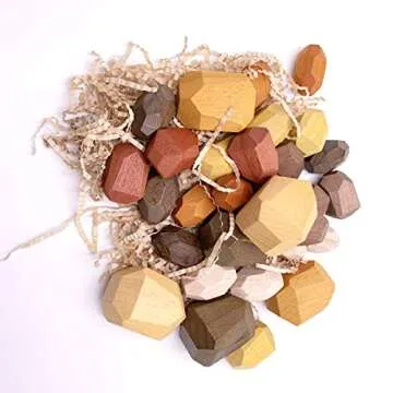 RubRab Wooden Rocks Building Block - Stacked Stone ISHI Tumi Balancing Montessori Educational Creative Colored Stone Toys (30pcs Vintage Design)