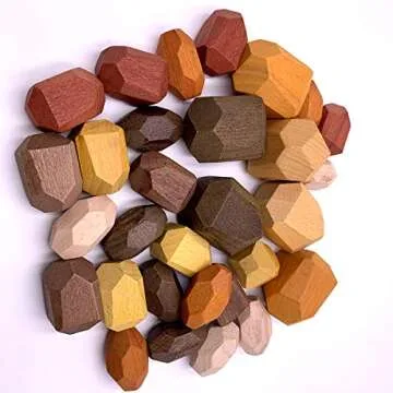 RubRab Wooden Rocks Building Block - Stacked Stone ISHI Tumi Balancing Montessori Educational Creative Colored Stone Toys (30pcs Vintage Design)