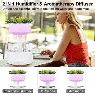 Aromatherapy Diffuser Humidifier,LIFMAGE Artificial Plants Night Light Aromatherapy Essential Oil Diffuser Rain Drop Humidifier with Remote Control,USB-C Power Cable,Timer, 7 Color Light Changing