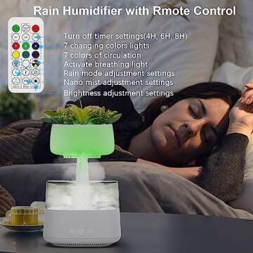 Aromatherapy Diffuser Humidifier,LIFMAGE Artificial Plants Night Light Aromatherapy Essential Oil Diffuser Rain Drop Humidifier with Remote Control,USB-C Power Cable,Timer, 7 Color Light Changing