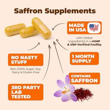 Saffron Supplements - Turmeric Curcumin Supplement with Black Pepper, Saffron Extract, Cardamom and Cinnamon Pills for Mood, Memory, Eye Health. Joint Supplements for Women & Men. 60 Tumeric Capsules